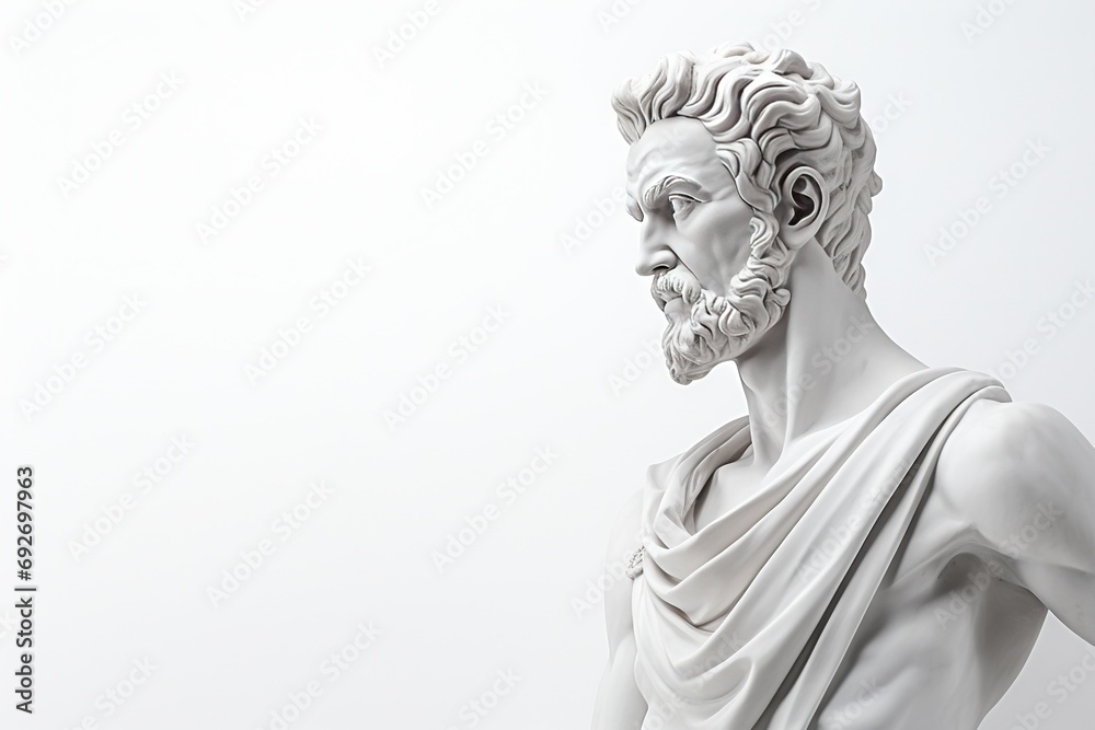 Obraz premium Abstract ancient roman, greek stoic person, marble, stone sculpture, bust, statue. Modern stoicism. Great for fitness or stoic quotes.