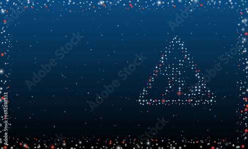 On the right is the road work symbol filled with white dots. Pointillism style. Abstract futuristic frame of dots and circles. Some dots is red. Vector illustration on blue background with stars