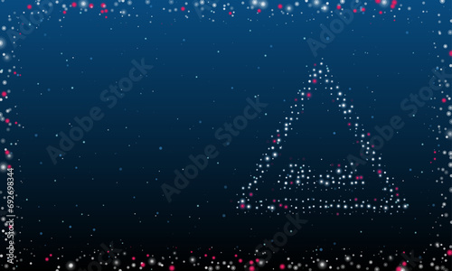 On the right is the rough road symbol filled with white dots. Pointillism style. Abstract futuristic frame of dots and circles. Some dots is pink. Vector illustration on blue background with stars