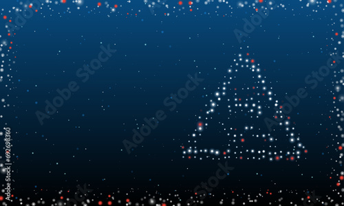 On the right is the slippery road symbol filled with white dots. Pointillism style. Abstract futuristic frame of dots and circles. Some dots is red. Vector illustration on blue background with stars