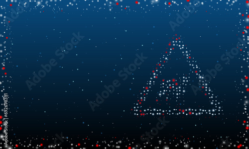 On the right is the pets road symbol filled with white dots. Pointillism style. Abstract futuristic frame of dots and circles. Some dots is red. Vector illustration on blue background with stars