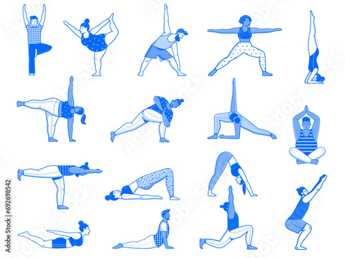 People Doing Common Yoga Poses Line Art Set