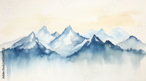 Watercolor mountain landscape. Hand-drawn illustration for your design. Generative AI © Alex