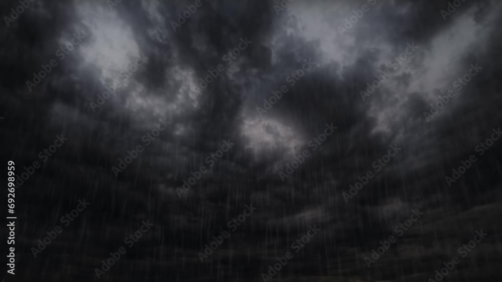 sky timelapse of rain thunder storm with lightings and heavy clouds