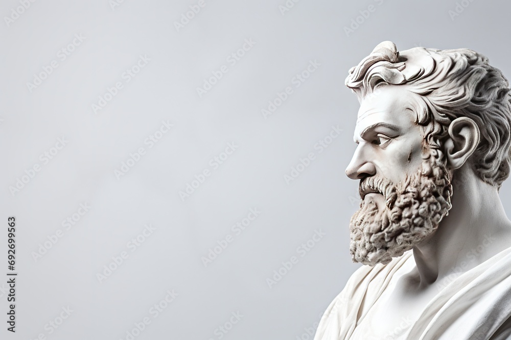 Abstract ancient roman, greek stoic person, marble, stone sculpture, bust, statue. Modern stoicism. Great for fitness or stoic quotes.