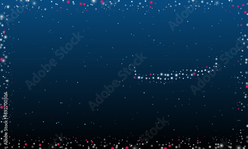 On the right is the two-handed saw symbol filled with white dots. Pointillism style. Abstract futuristic frame of dots and circles. Some dots is pink. Vector illustration on blue background with stars