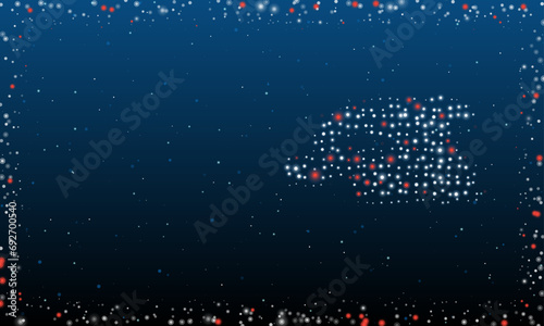 On the right is the sanding machine symbol filled with white dots. Pointillism style. Abstract futuristic frame of dots and circles. Some dots is red. Vector illustration on blue background with stars