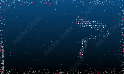 On the right is the paint roller symbol filled with white dots. Pointillism style. Abstract futuristic frame of dots and circles. Some dots is pink. Vector illustration on blue background with stars