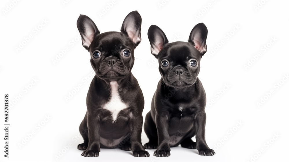 Two French bulldog puppies on a white background. Two French bulldog puppies on a white background.