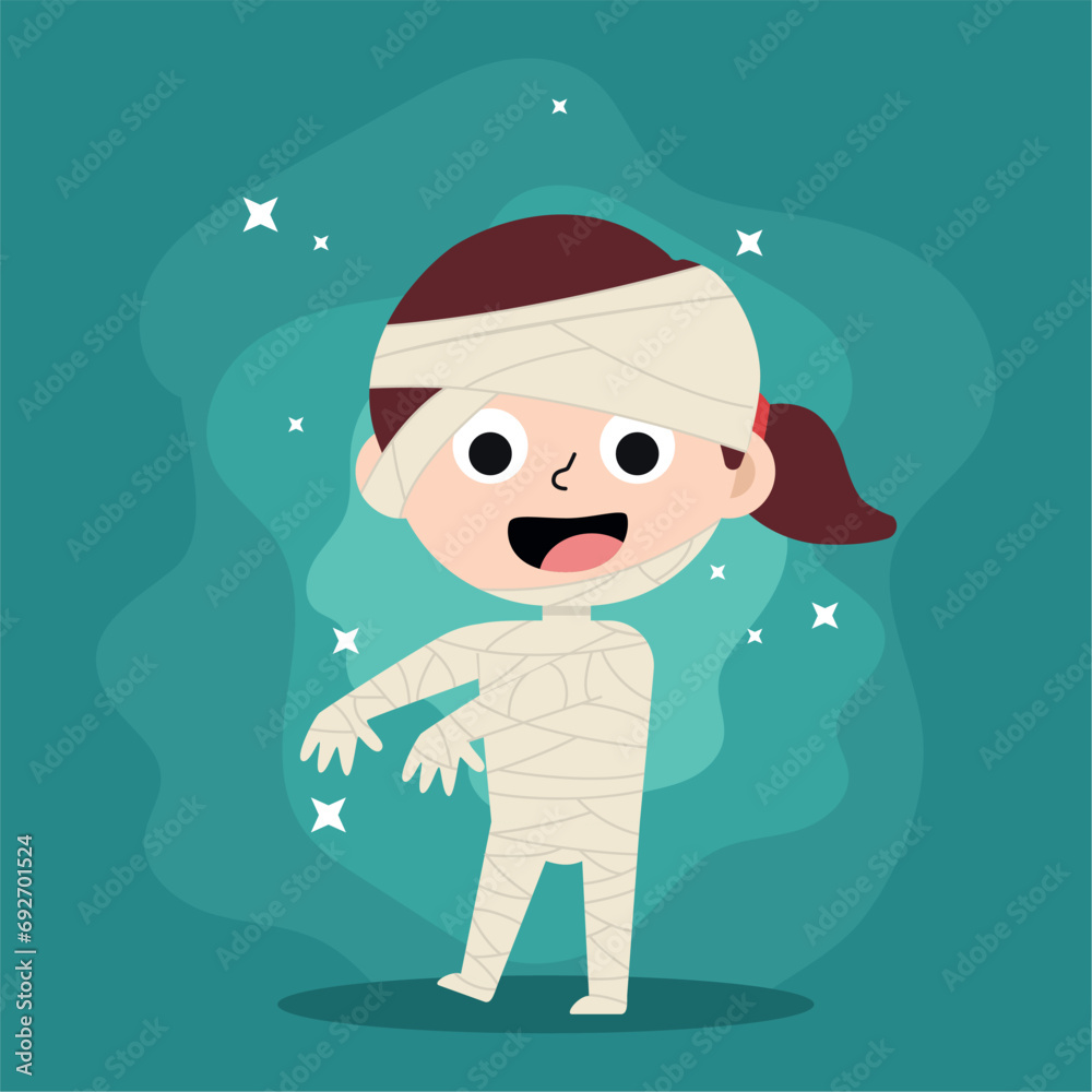 Obraz premium Cute female mummy halloween costume character Vector