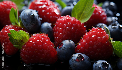 Freshness of nature gourmet dessert, juicy berry plate generated by AI
