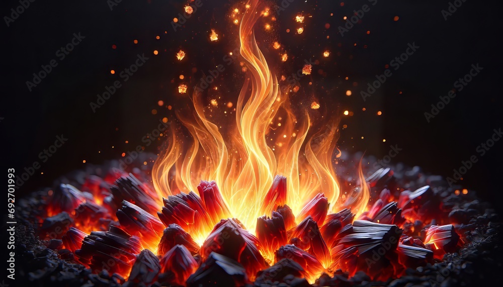 Macro Detail of Realistic Flame with Embers Fire Macro Detail of Realistic Flame with Embers Fire