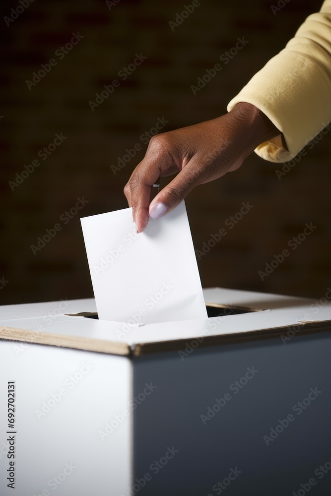 Citizen's Choice: Hand Depositing Ballot in Voting Box, Close-Up View