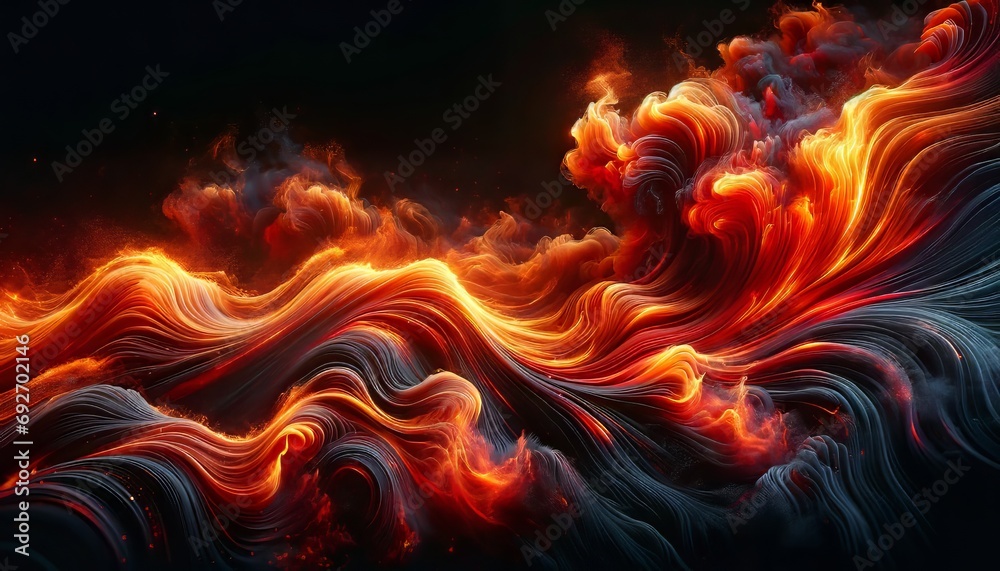 intense flames undulating across the frame on a dark background, rendered in a wide aspect ratio dynamic fire