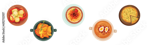 Spanish Dish and Food of Mediterranean Cuisine Vector Set