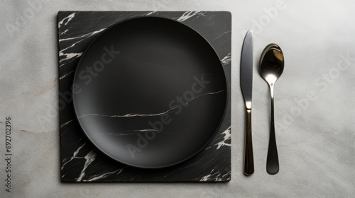 Cutlery. Served table with marble texture.