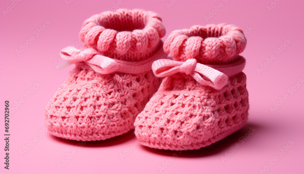Cute baby booties in pink, soft wool generated by AI Cute baby booties in pink, soft wool generated by AI