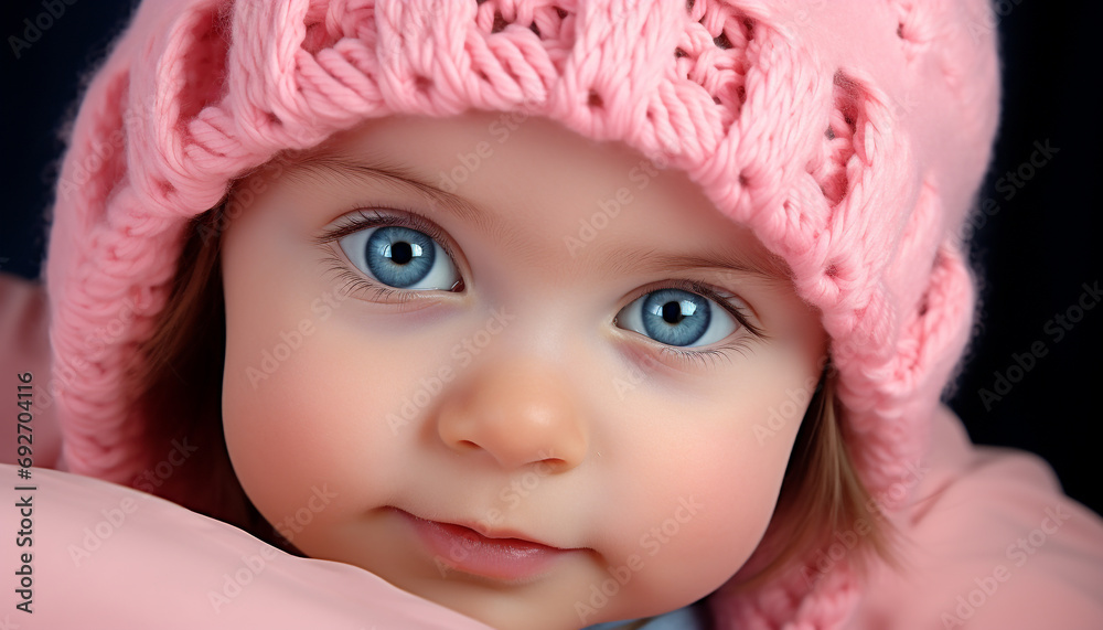 Cute baby girl with blue eyes smiling generated by AI Cute baby girl with blue eyes smiling generated by AI