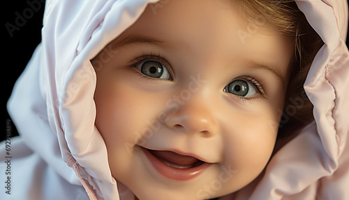 Smiling child portrait, cute and cheerful happiness generated by AI