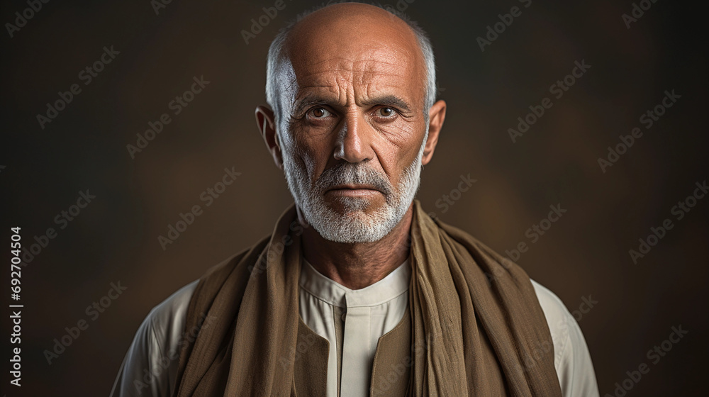 Modern iconographic portrait of a humanitarian leader, compassionate gaze, subtle earth tone attire, minimalist background Modern iconographic portrait of a humanitarian leader, compassionate gaze, subtle earth tone attire, minimalist background