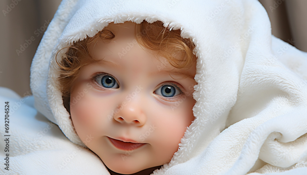 Smiling baby boy and girl in cute portrait generated by AI Smiling baby boy and girl in cute portrait generated by AI