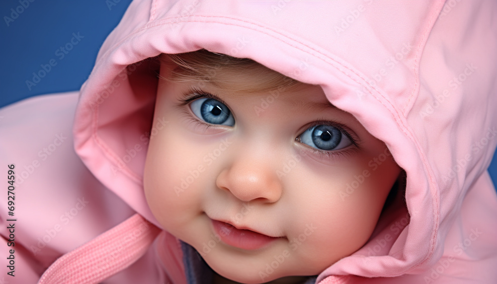 Cute baby girl with blue eyes smiling generated by AI Cute baby girl with blue eyes smiling generated by AI