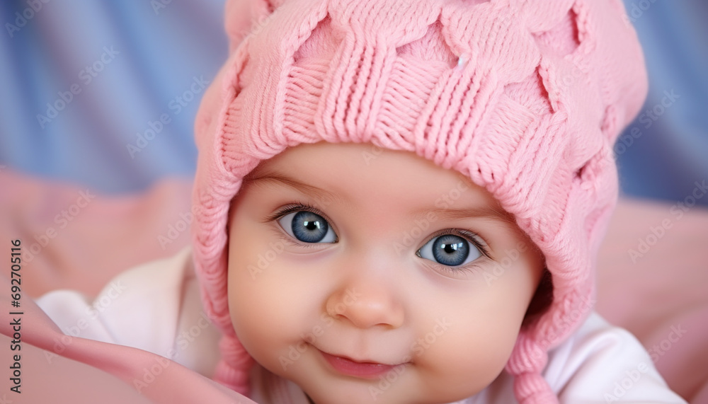 Cute baby girl with blue eyes smiling generated by AI Cute baby girl with blue eyes smiling generated by AI