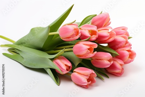 Generative AI image of tulips on a white background valentines day