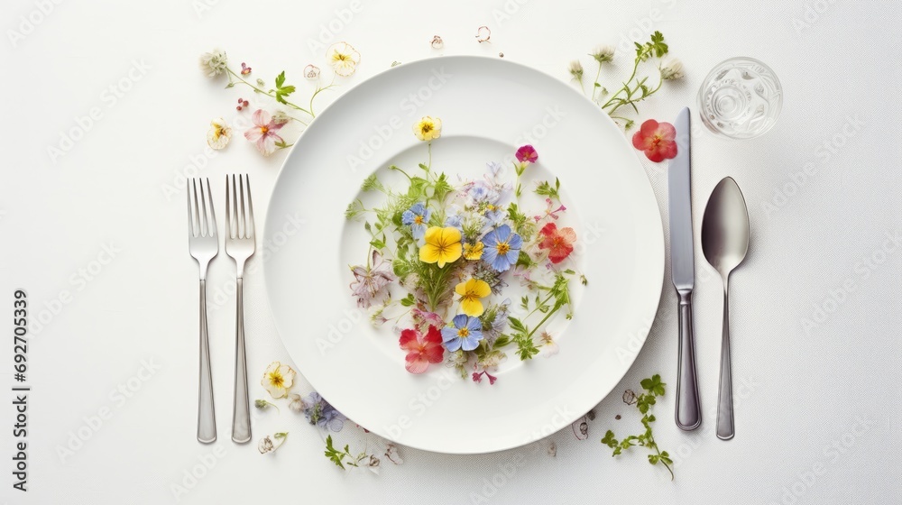 Set table with a plate with flowers. Set table with a plate with flowers.