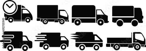 delivery truck icon in flat style set. isolated on transparent background. design use for Fast moving shipping delivery truck art vector for transportation symbol apps and websites photo