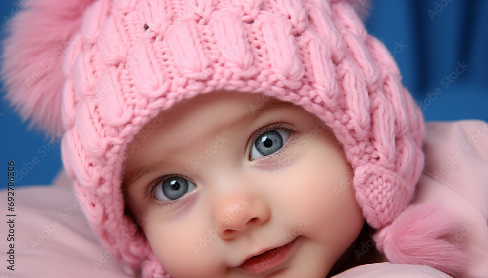 Cute baby girl smiling, looking at camera, full of joy generated by AI Cute baby girl smiling, looking at camera, full of joy generated by AI