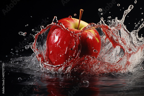 Red apple and splash of water