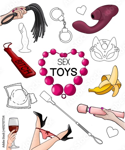 Seamless with sex shop illustration. Adults toys