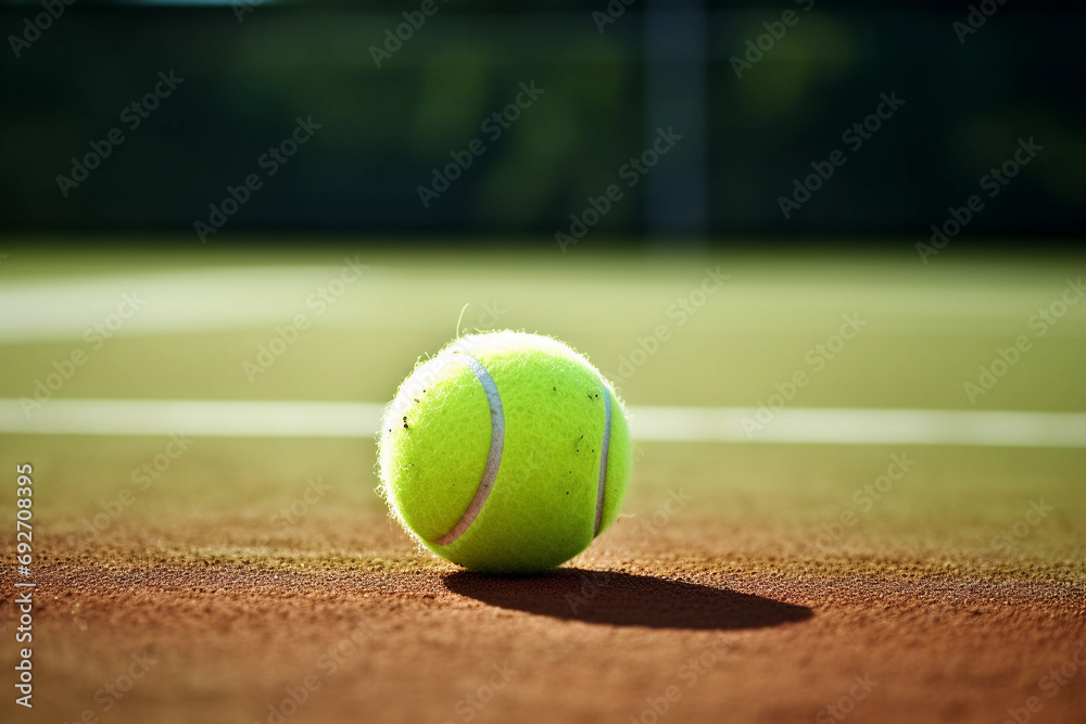 Bright tennis ball on vibrant court surface