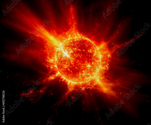 Solar flare erupting from the sun's surface, space phenomenon. 