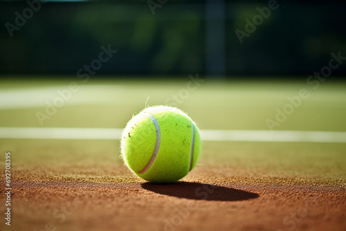 Bright tennis ball on vibrant court surface © pavlofox