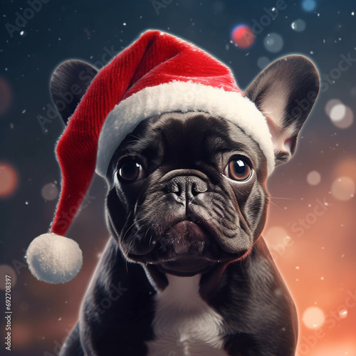 cute french bulldog on a christmas movie poster © nizar
