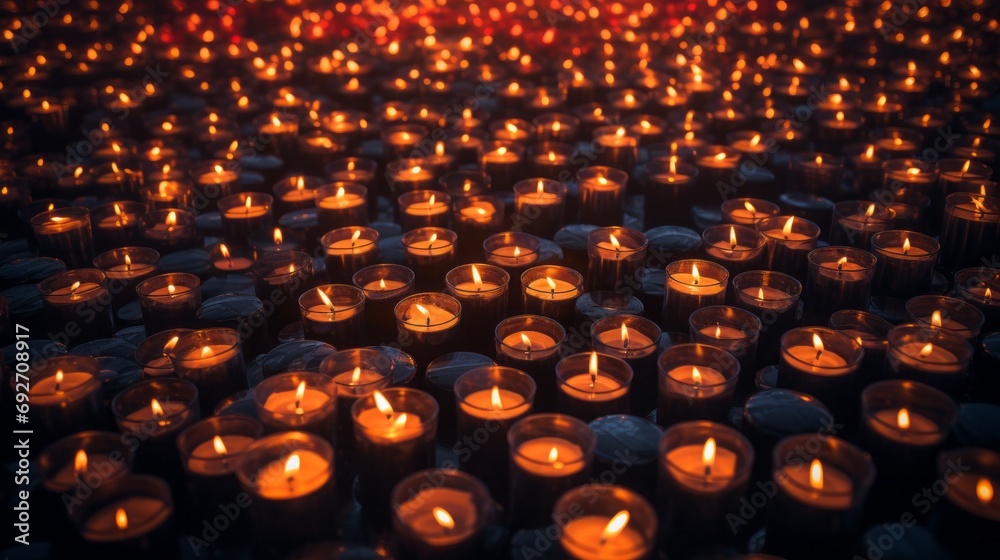 Obraz premium Many lit burning candles background.