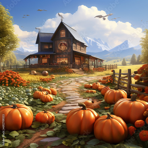 pumpkin portrait spooky Halloween background illustration, halloween