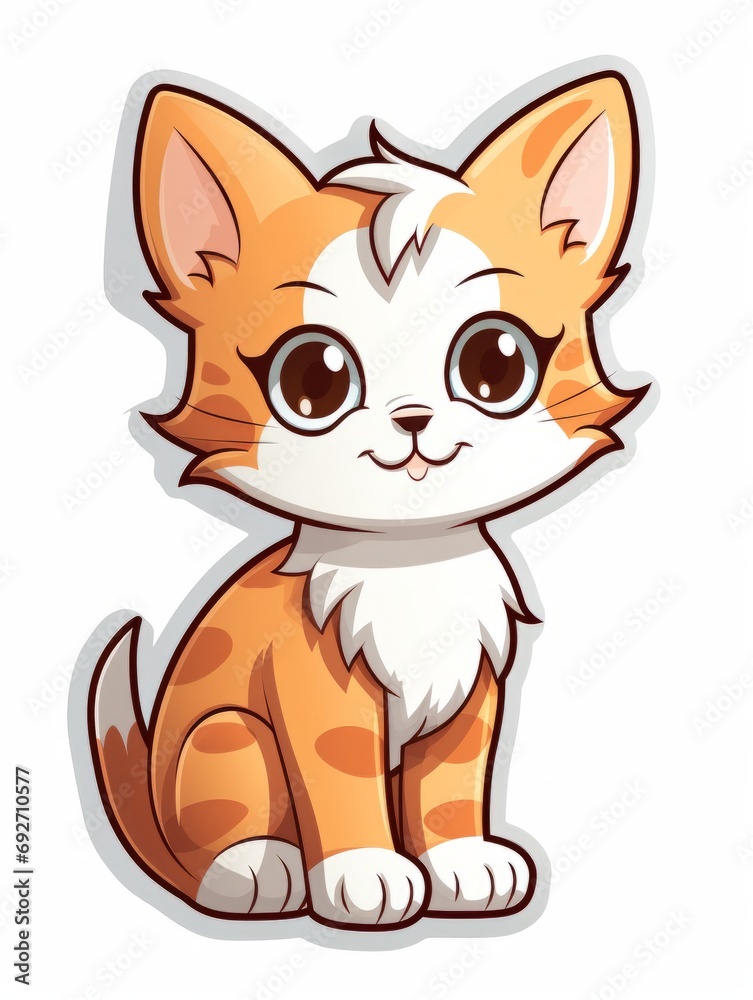 Cartoon sticker sweet white kitten, AI
