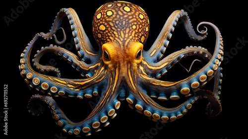 Octopus isolated on black background. 3d rendering with clipping path Generative AI