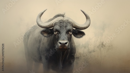 Portrait of a buffalo in a grunge style. Digital painting. Generative AI