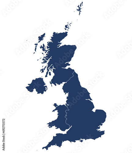 United Kingdom Regions map. Map of United Kingdom divided into England, Northern Ireland, Scotland and Wales countries.