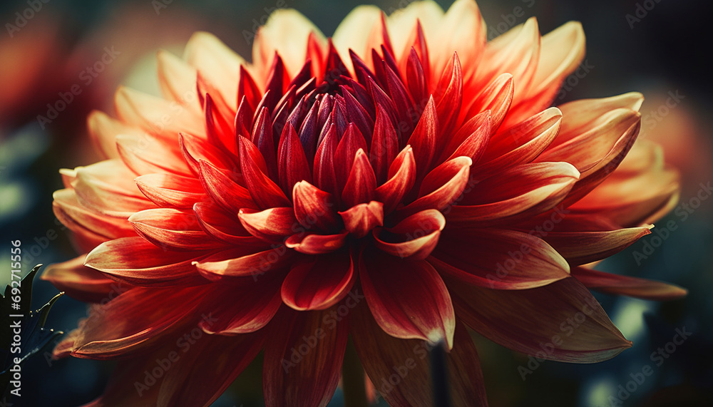 Vibrant dahlia blossom, multi colored petals, symbol of beauty in nature generated by AI Vibrant dahlia blossom, multi colored petals, symbol of beauty in nature generated by AI