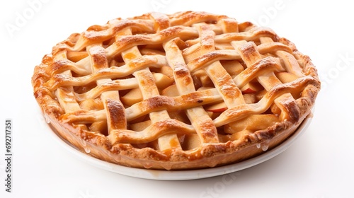 Freshly baked homemade apple pie, traditional American dessert concept, isolated on a white background