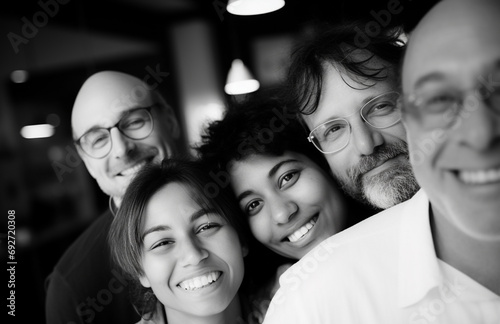 Funcionários felizes se reúnem para mostrar a beleza da diversidade, diferentes origens e culturas no local de trabalho.
