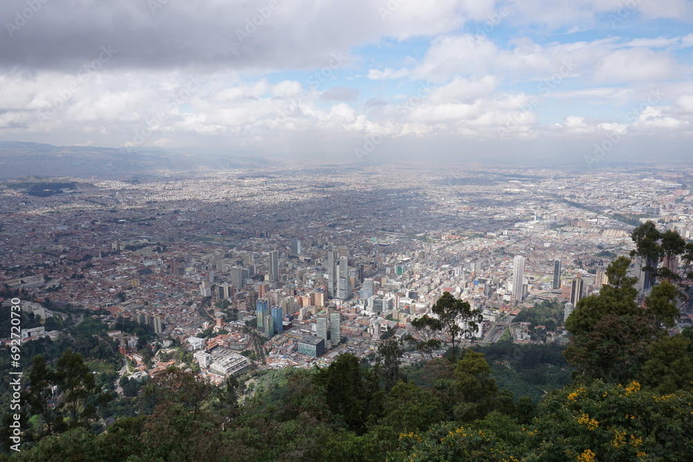 View onto Bogota from Monserrate view point hill cerro de Monserrate, Colombia