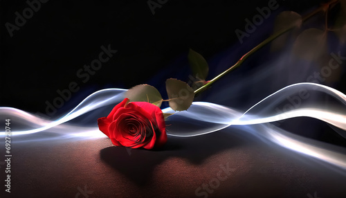 Rose auf dunklem Hintergrund mit Strahlen beleuchtet photo