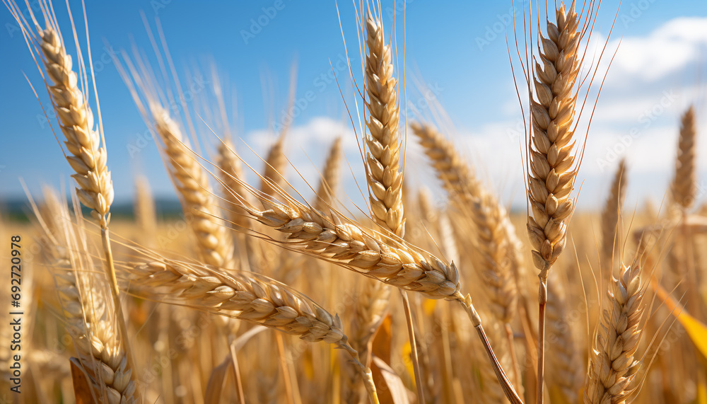 Golden wheat fields in the rural summer landscape generated by AI Golden wheat fields in the rural summer landscape generated by AI