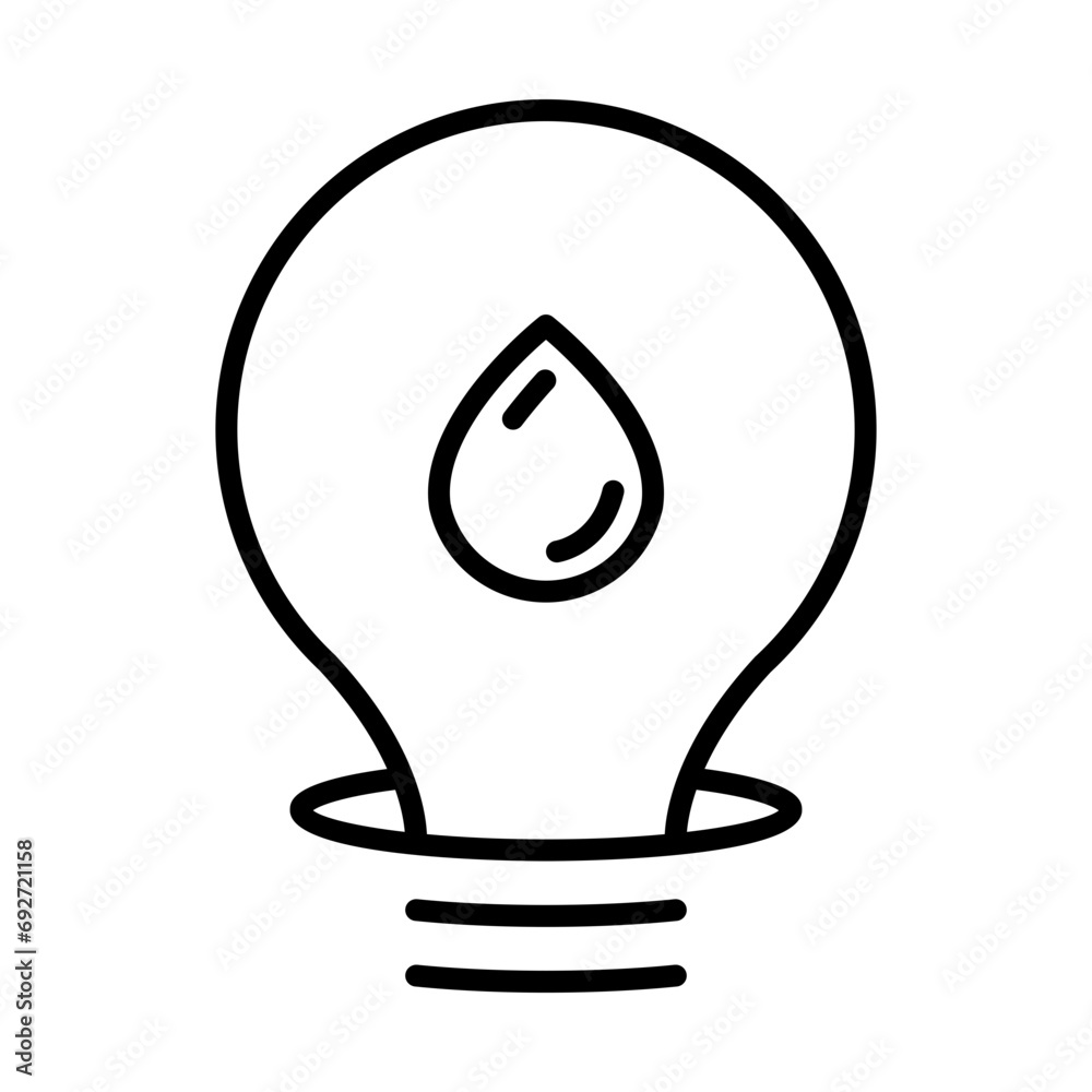 Light bulb icon. Incandescent light bulb with a drop of water inside. Renewable energy icon Light bulb icon. Incandescent light bulb with a drop of water inside. Renewable energy icon
